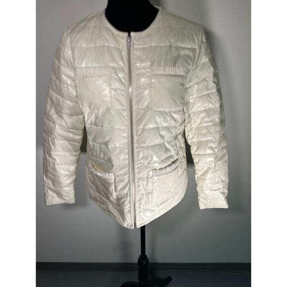 Talbots Women's  Ruffle Trim Pockets Lightweight Puffer Jacket Size M NWOT - Picture 1 of 9